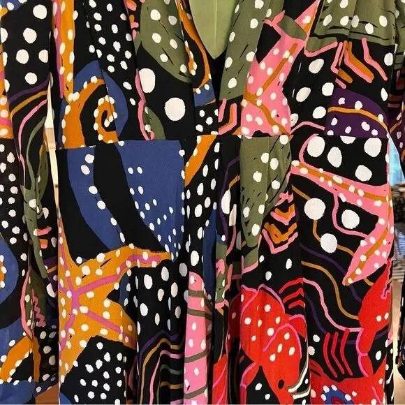 NWT Farm Rio Under The Sea Long Sleeve V-neck Plunge Ruffle Maxi Dress Small - Picture 11 of 15